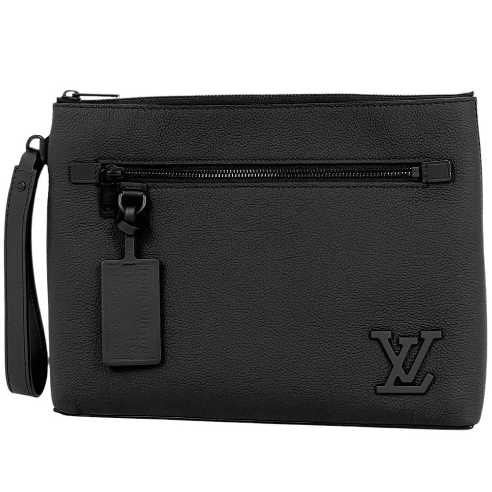 Louis Vuitton Pochette iPad Shoulder Bag LV Aerogram Clutch Leather Noir Black